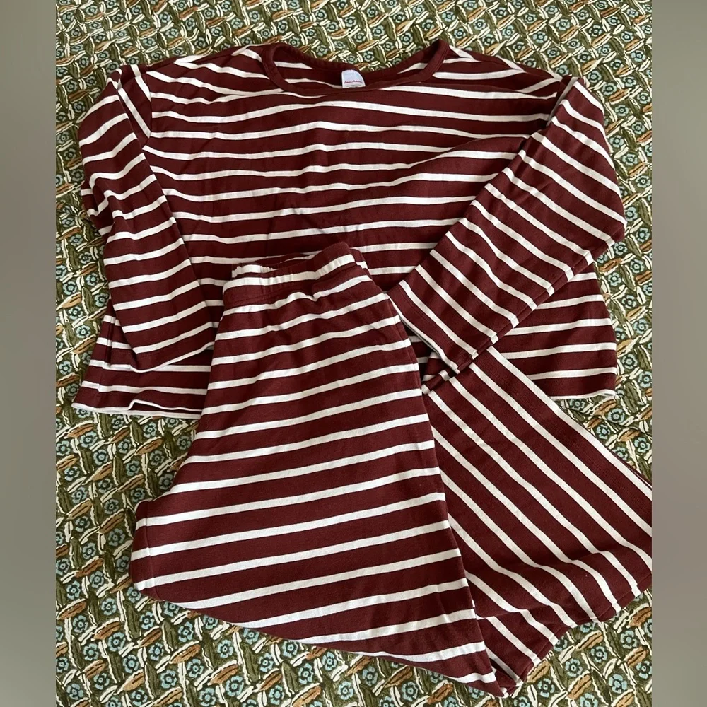 Hanna Anderson Women’s Striped Brown and White Loungewear Set - Picture 1 of 11